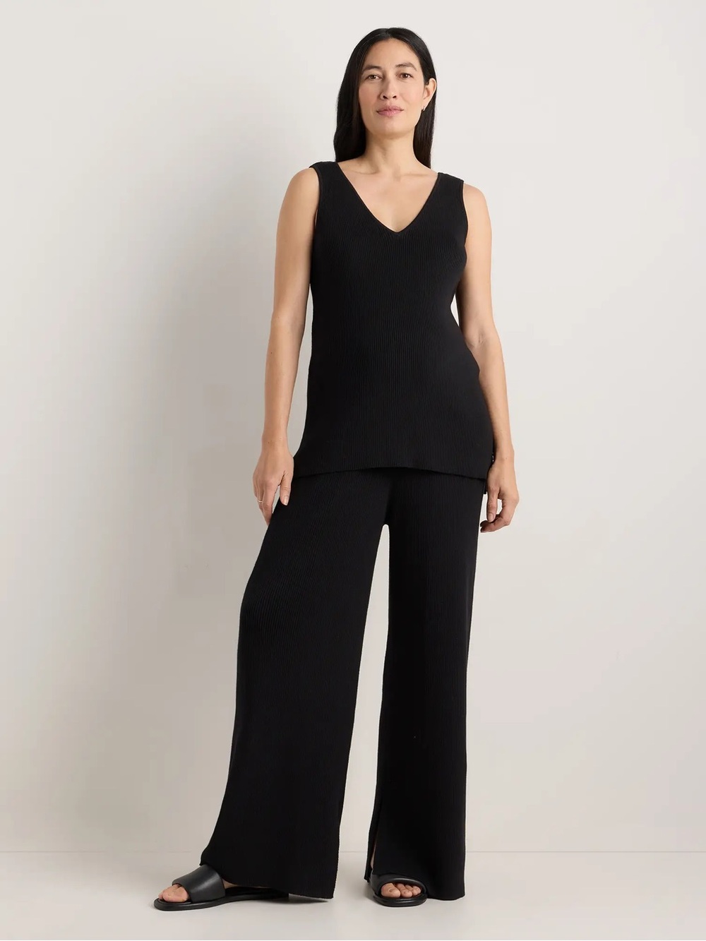Quince Cotton Cashmere V-Neck Tank and Wide Leg Pant Maternity Set